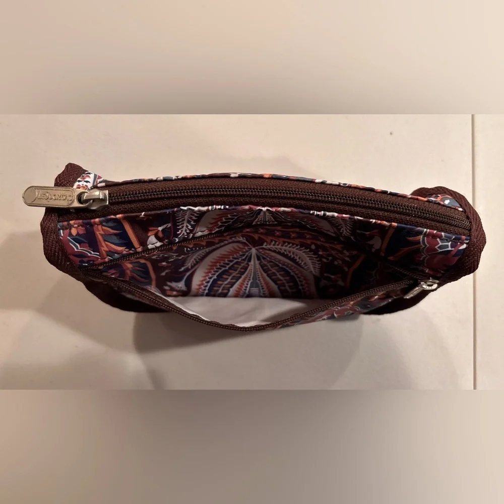 LeSportsac | Fantazmic Floral Brown paisley print zippered pouch, bag.